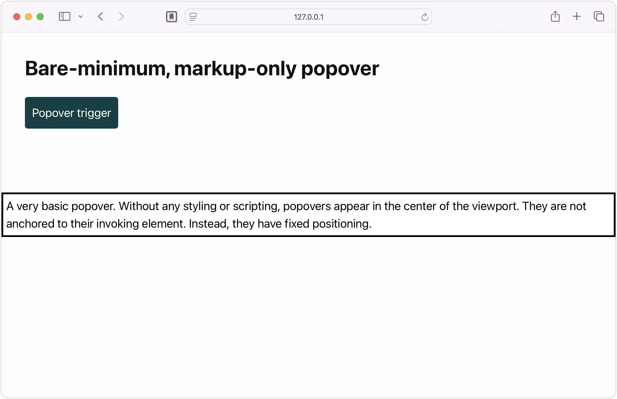 A minimally-styled popover in Safari